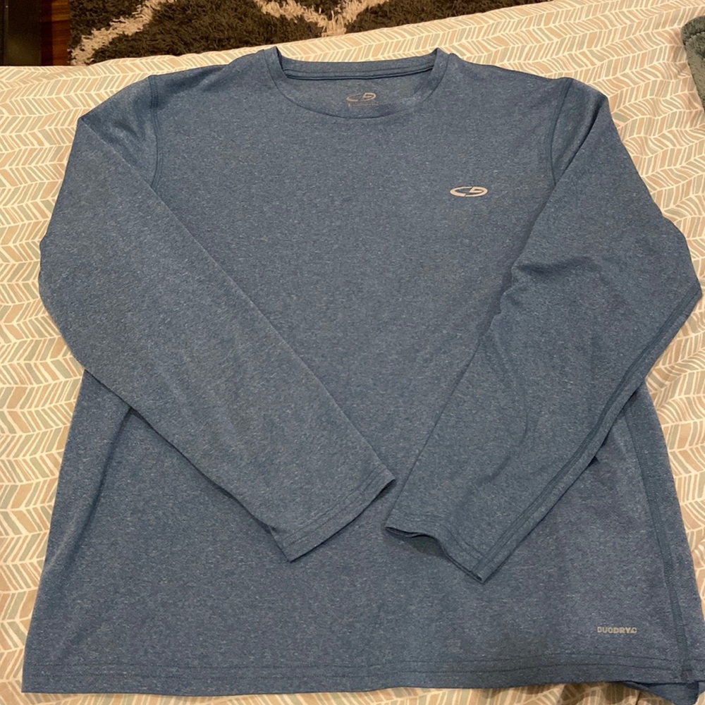 Mens, blue, long sleeve work out shirt, size medium